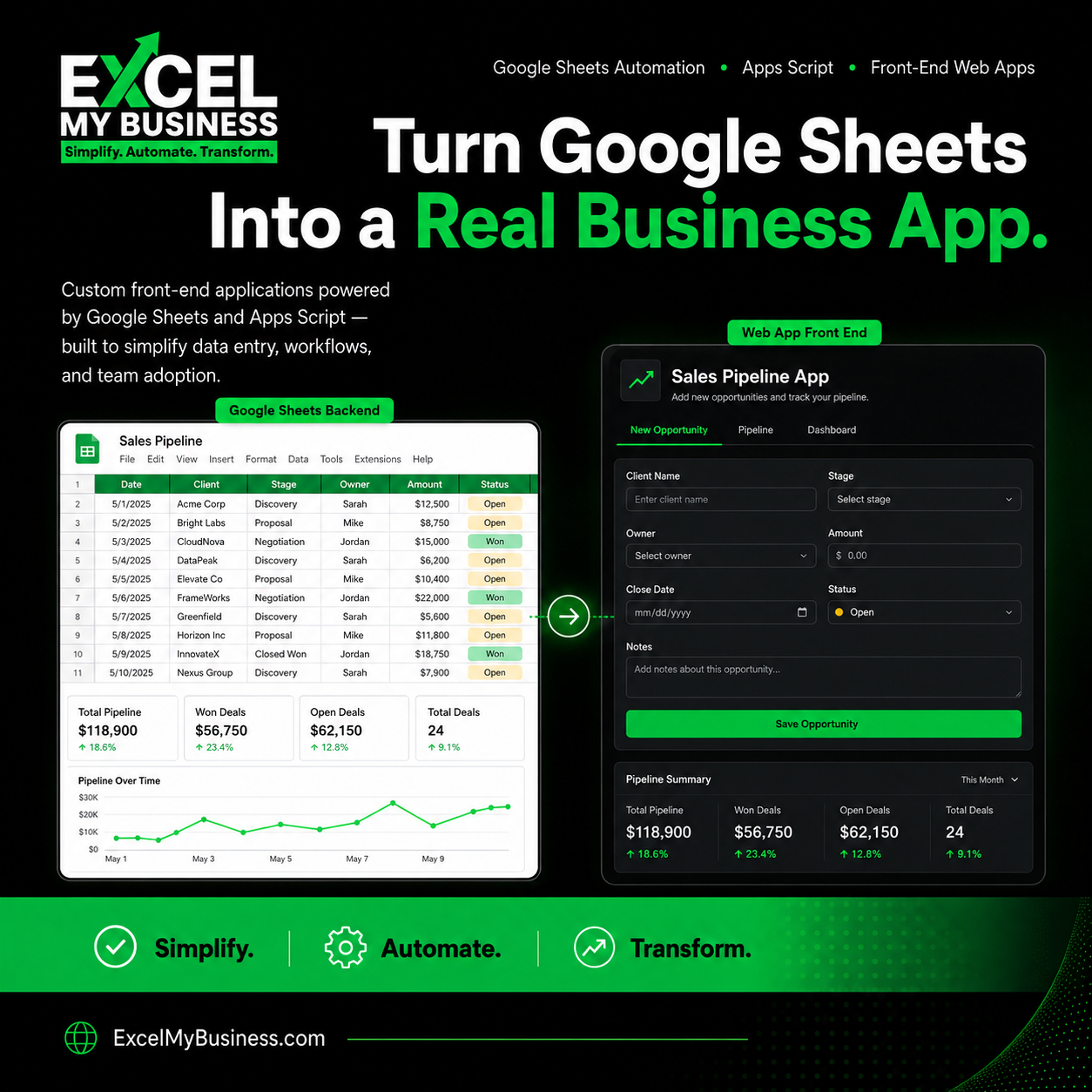 Google Sheets automation and web app preview